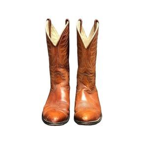 Acme Men's Brown Leather Block Heel Pull-On Cowboy Western Boots  Size‎ 10D VTG.